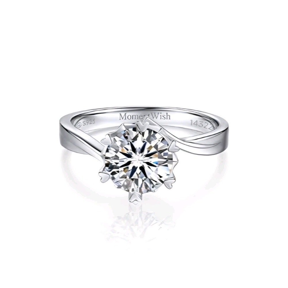 Momentwish 2 Carat Sterling Silver Moissanite Wedding Engagement Ring Size 8mm